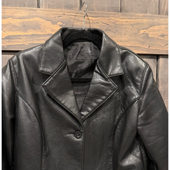 Black Italian Leather coat jacket women’s By Reportage R.G.A - Picture 2 of 8